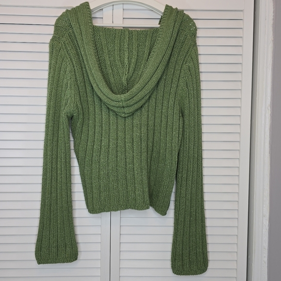 VTG TWIGGY Green Knit Hoodie Sweater Women XL Ribbed Y2K Cottagecore Brat Cotton - Picture 3 of 7